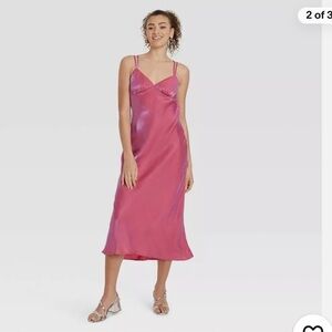 Wild Fable chiffon Pink Midi Dress 90’s shiny slip dress new
